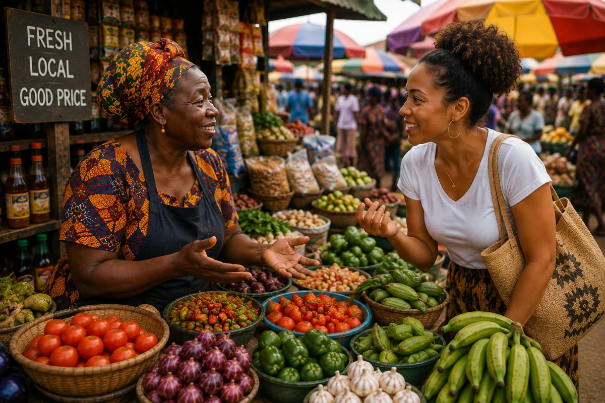 Twi phrases for shopping at a Ghanaian market